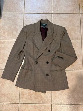 Ralph Lauren Double-Breasted Plaid Blazer in Brown and Black